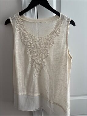 Cato Cream Lace-Trim Sleeveless Tank Top